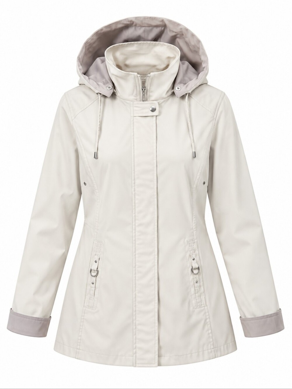 WHITE STAG | Cream Taupe Hooded Snap Zip Utility Jacket Silver Accents | S